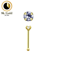 กระดูกจมูกทองคำ 9k 22 ก. (0.6 มม.) ทรงกลมใส 1.5 มม. กุหลาบ เขี้ยวอเมทิสต์อ่อน CZ - 9k gold nose bone