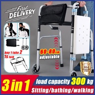 【365 days warranty】Adult Walker With Wheels Adult Walker-Heavy Duty Adjustable Foldable stainless Steel Walking Aid Crutches Canes Toilet Armrest and Shower Chair For Elderly/adult Handicapped Medical Walker With Chair Toilet Chair Multifunctional Adult
