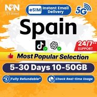 Spain eSIM Ultra 5-30Days 10-50GB 5G/4G Data | Instant 24h Email Delivery | High Speed Travel Data S