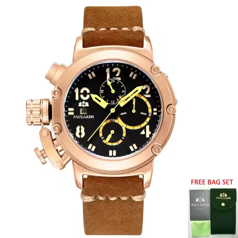 Automatic Watches for Men Mechanical Self Wind Genuine Leather Multifunction Date Boat Month Gold Br