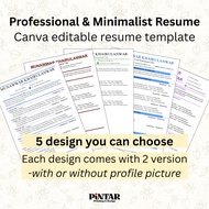 5 Professional Minimalist Resume Templates, Canva Editable Bundle (PDF)