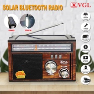 VGL Solar Bluetooth Rechargeable Radio Speaker FM/AM Radio with Flashlight/USB/TF/8 Band Music