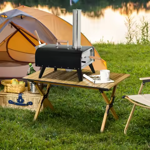Outdoor Pizza Oven with Rotating Stone, 12" Wood Fired Pizza Maker