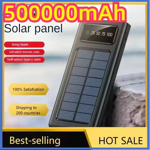 500000MAH Solar Power Bank, Convenient Ultra-thin Built-in Cable, Outdoor Camping Mobile Power Suppl