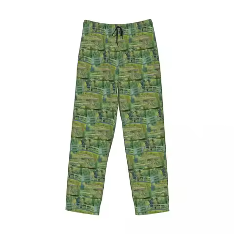 Custom Claude Monet Water Lily Pond Pajama Pants Men Sleepwear Sleep Lounge Bottoms with Pockets