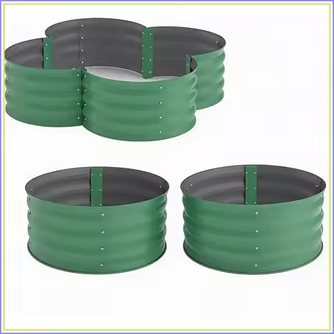 2 Pack Galvanized Raised Garden Bed, Petal-shaped, 4x4x1ft, Green