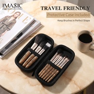 IMAGIC Mini 9 Pcs Makeup Brush Set with Portable Case Ultra Soft Synthetic Hair Wooden Handle Berus 