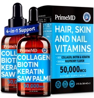 Liquid Collagen Peptides for Women - Complex with Biotin Vitamin, Hydrolyzed Keratin Protein and Saw