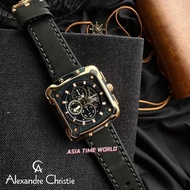 [Original] Alexandre Christie 3039 MCLURBU Chronograph Square Men's Watch Blue Dial Black Genuine Leather
