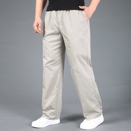 กางเกงคาร์โก้ผ้าฝ้าย Kaki เอวสูงปานกลางสําหรับผู้ชายวัยกลางคนฤดูใบไม้ผลิฤดูร้อนหลวมพอดีกางเกงลําลองธ