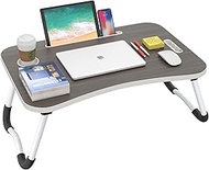 BUYIFY Folding Lap Desk, 23.6 Inch Portable Wood Black Laptop Bed Desk Lap Desk with Cup Holder, for