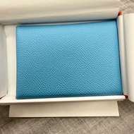 全新 Hermes 愛馬仕 Calvi Duo 卡片夾/零錢包 水藍色