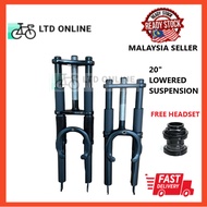 (FREE HEADSET) 20" Bicycle Fork Double Suspension Lowered Basikal MTB