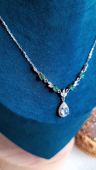 |優雅招財女神|A貨翡翠冰玻淡藍剛蛋面5mm純銀鍍18k項鏈