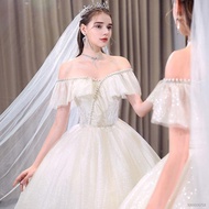 Ninang Dress   Light wedding dress 2021 new temperament one-shoulder small bride main wedding dress