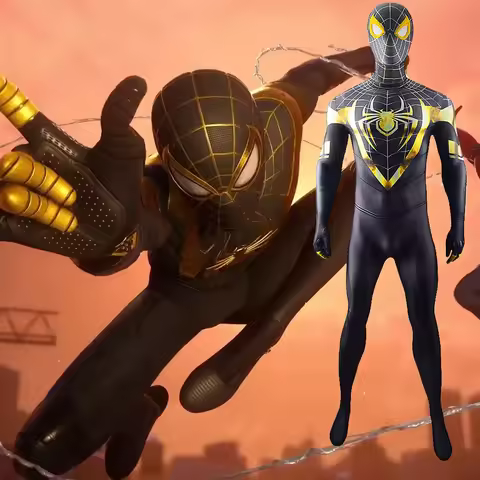 PS5 Miles Morales Spiderman Costume Cosplay PS5 Gold Spider Spandex Costume Superhero Zentai Suits H