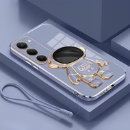 Soft Case Xiaomi Redmi 15 4G 5G Astronaut Plating Folding Stand Casing Free Mobile Phone Lanyard Str