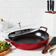 STAUB Cast Iron Braiser Frying Fry Pan Skillet with Glass Lid Cover 3.5 Quart Matte Black. MADE IN FRANCE.