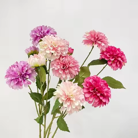 3‑Heads Artificial Dahlia Silk Flower Stem, Realistic Faux Dahlia for Home Vase, Wedding Bouquet & T