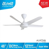 ALPHA ALKOVA Racer 48" | DC Motor Ceiling Fan with 5 Blades |12 Speed Remote | 48 Inch Ceiling Fan