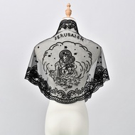 Church Veil Mantilla Triangular Head Coverings Virgin and Child Embroidered Vintage Catholic Mass Ve