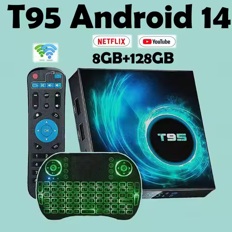 Smart TV Box Android14 T95 Dual WiFi 2.4G/5.8G Bluetooth5.4 Voice Media Player 128GB AllwinnerH616 6