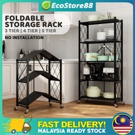Foldable Rak 3/4/5 Tier Storage Rack With Wheels Rak Dapur Besi Bertingkat Kitchen Microwave Oven Ra