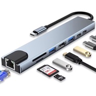 Glorimemo USB C Hub 8 In 1 Type C 3.1 To 4K หัวแปลงสัญญาณ HDMI กับ RJ45 SD/ตัวอ่านบัตร TF PD ชาร์จเร