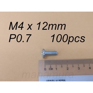 Pan Head Machine Screw M4 x 12mm Pitch P0.7 (100pcs) Screw M4 x 12