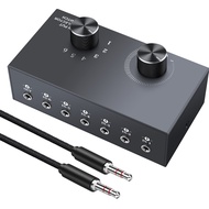 Mini 6(1)-in-1(6)-Out 3.5mm Stereo Audio Switch Bi-Directional Audio Switcher with Volume Control and No External Power Required for PC Phone Headphone Stereo Speaker CD Player