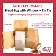 Bakery Bread Bag with Window / Tin-Tie Bag with Window / Bakery Toast Loaf Bread Pastry Roti Packagi