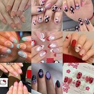 216pcs (9 Mixed Styles) Sanrio Hello Kitty Y2K Style Short Oval 3D Pointed French Nail Tips, Include