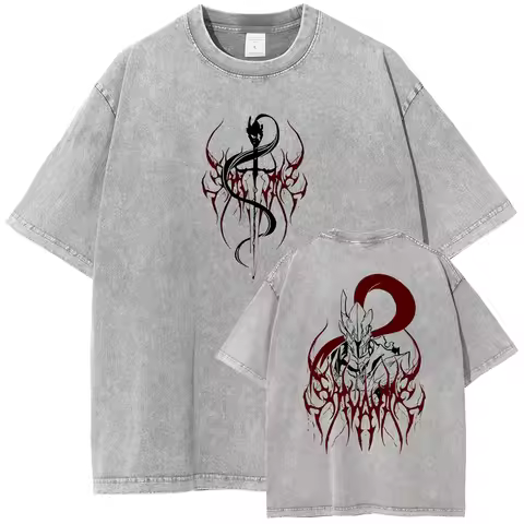 Solo Leveling Igris T-shirt Manga Graphic T Shirt Vintage Washed Tshirts Short Sleeve Oversized Cott