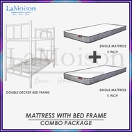 LaMoison COMBO SET Double Decker Bed Frame With 2 Pcs 5 Inch Single Mattress Katil Double Decker Set 2 Tilam Bujang