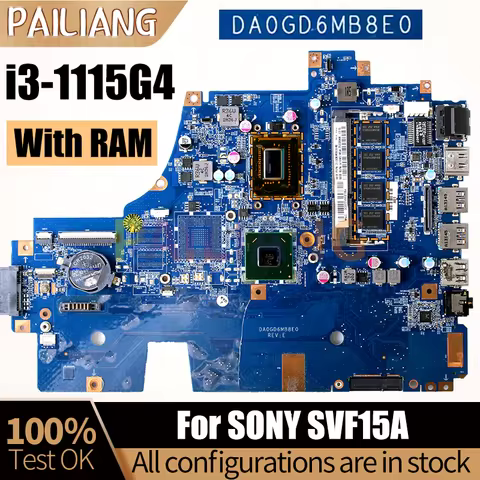 For SONY SVF15A Notebook Mainboard DA0GD6MB8E0 I7-3537U SR0XG 4G RAM A1946145A Laptop Motherboard Fu