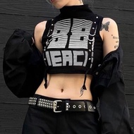 y2k Millennium Style y2k Top Dark Motorcycle Printed Contrast Color Sleeveless Vest Women Half Turtl