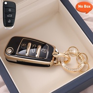 Luxury Black and Gold TPU Key Ring Set, with Crystal Keychain, Suitable for Audi Model A1, A3, A4, 8