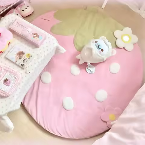 Strawberry Pattern Plush Thickened Floor Mat Bedroom Baby Crawling Mat Room Decor Removable And Wash