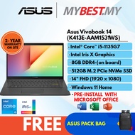 Asus Laptop Vivobook 14 K413E-AAM1531WS 14" FHD Indie Black ( I5-1135G7, 8GB, 512GB SSD, Intel, W11, HS )