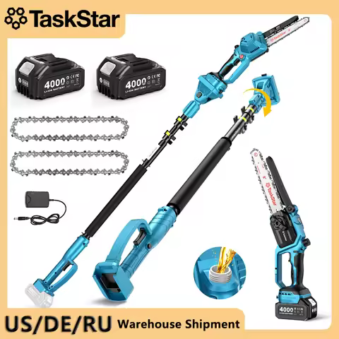 TaskStar 2 in 1 Electric Pole Saw 8" Cordless Chainsaw w/9.4ft Telescopic Pole Cutting Tool Mini Saw