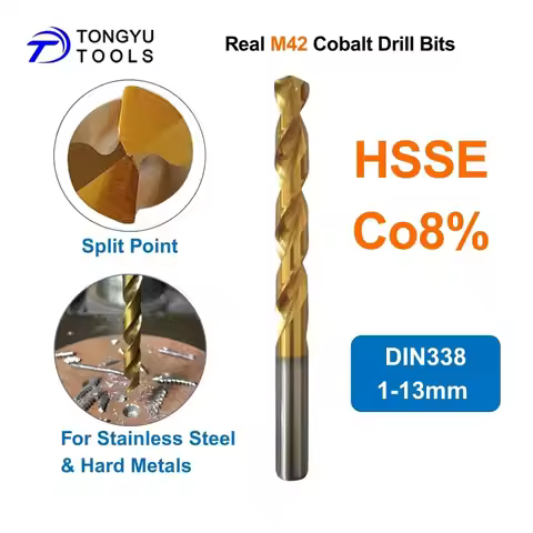 M42 Cobalt Drill Bit HSS Co8% Twist Drill Bit TiN Coated DIN338 Type W for Stainless Steel Hard Meta