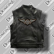 vest motor kulit asli hitam Rompi logo Harley davidson jaket biker