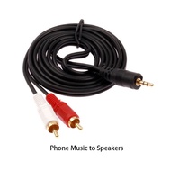 1.5m/5ft 3.5 mm Aux to 2 RCA Audio Cable Phone Computer Music to Speakers or TV