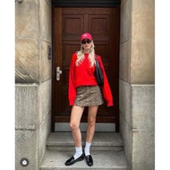 Hidden genuine beige leather skirt skirt women