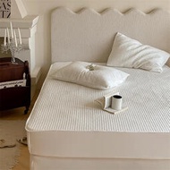 純棉床笠單件夾棉加厚席夢思床墊保護罩防滑固定防塵床套純色床罩