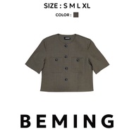 Bemingtop1023(S-XL)-BMG Clean Worker –เสื้อเชิ้ต 2 กระเป๋า กระดุมโลโก้ BMG ที่ใส่แล้วดูมีดีเทล