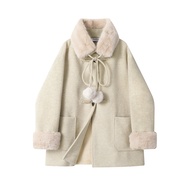 Áo Khoác Len Lót Lông Cừu Màu Đỏ XinmonLee Dành Cho Nữ Áo Khoác Ngắn Dày Dặn Thời Trang Thu Đông Cổ