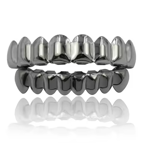 Glossy Finish Teeth Grillz Top Bottom Set Eco-friendly Copper Anti Slip Teeth Grillz Caps Gold Silve