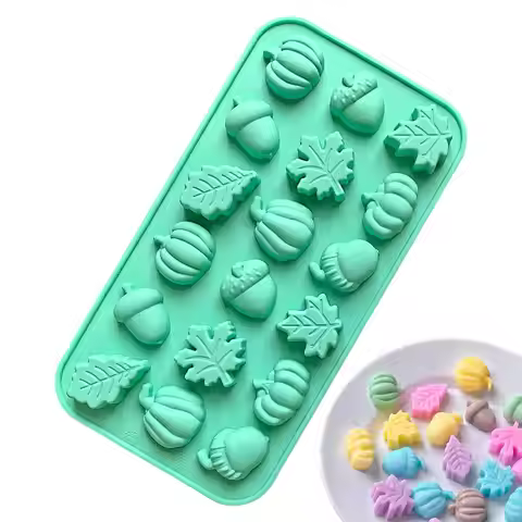 18 Holes Fall Silicone Mold For Halloween Thanksgiving Pumpkin Maple Acorn Shape Chocolate Jummy Can
