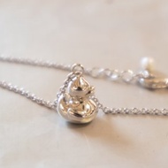 925 SILVER小黃鴨charm迷你小淡水珍珠3mm-精緻手鏈- 銀